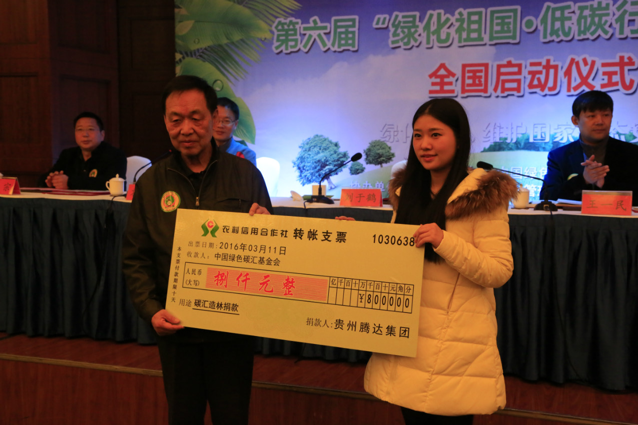 贵州腾达集团向中国绿色碳汇基金会捐款