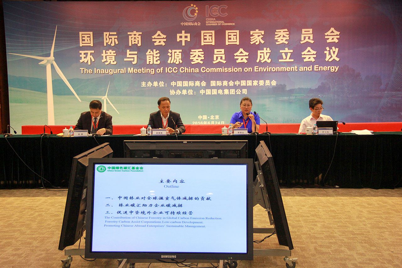 2016年6月24日,国际商会中国国家委员会(ICC-China)环境与能源委员会成立大会在京召开。中国贸促会、国家发展改革委、环保部等单位领导出席会议,国家林业局气候办副主任、中国绿色碳汇基金会副理事长兼秘书长李怒云女士应邀出席会议并做专题发言。